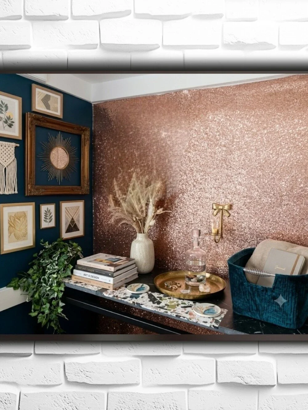 Rose Gold Sequin peel and stick wallpaper,  Sparkly Glitter , 11 in x 16.4